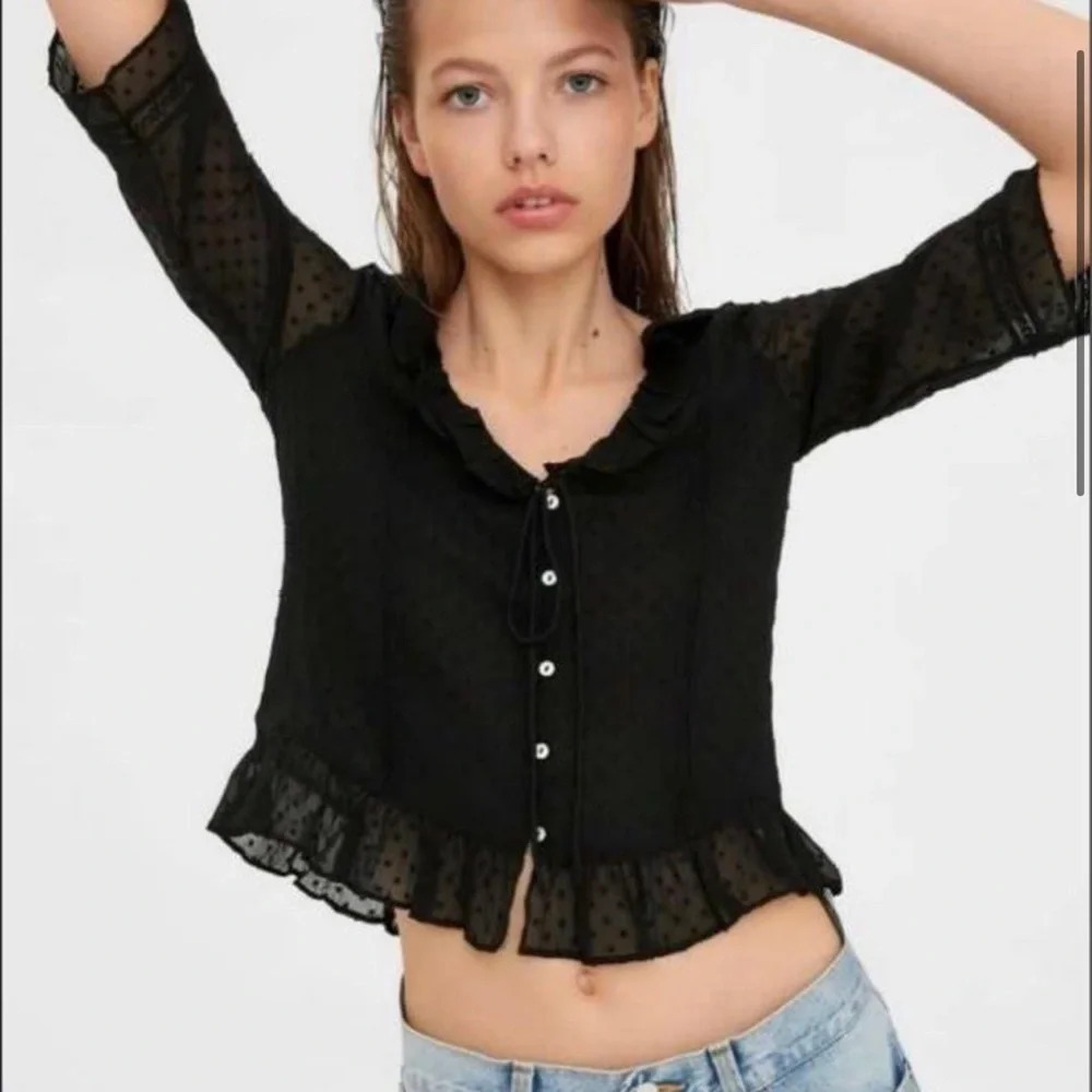 ZARA | Black Pointelle Blouse | Size: X-Large
